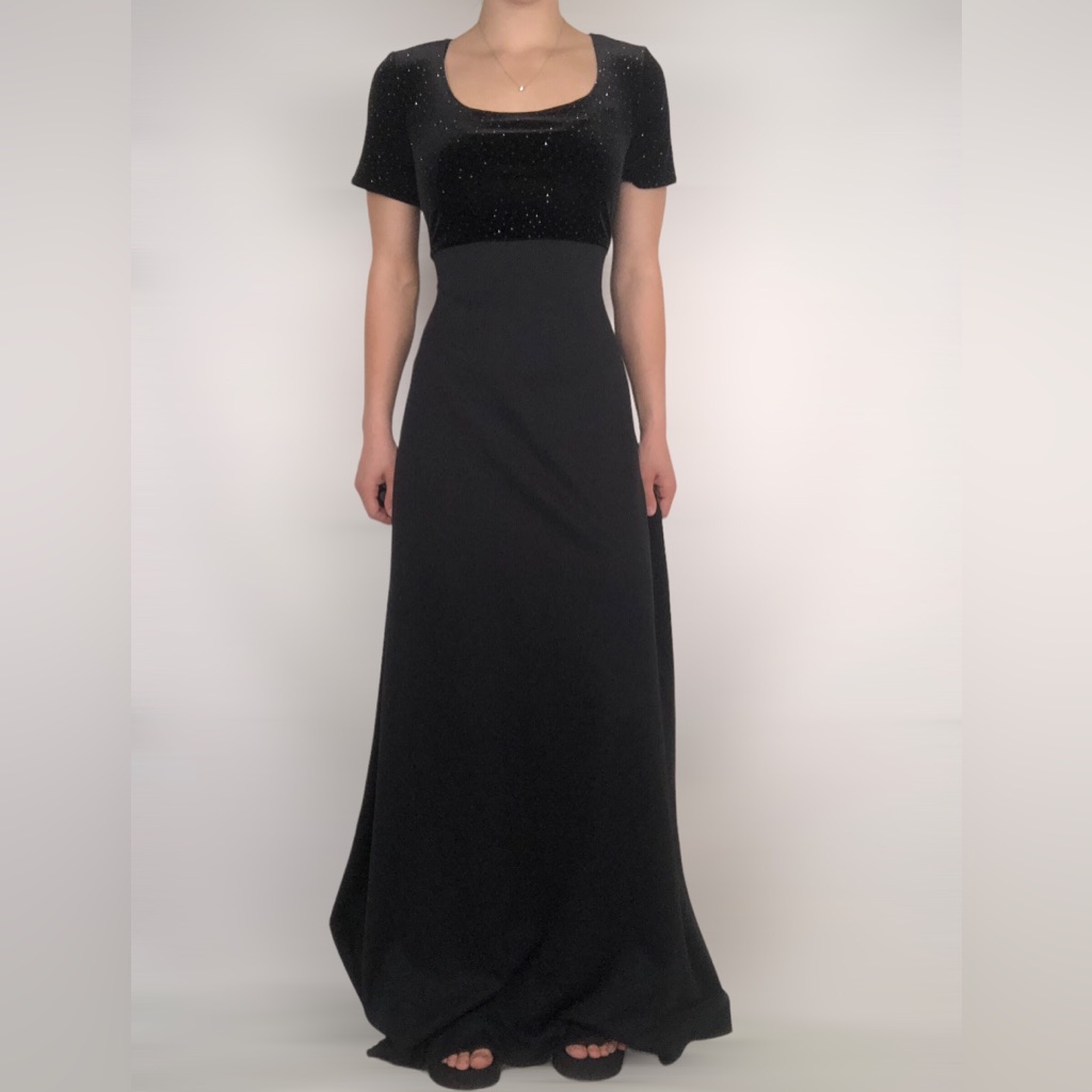 Vintage 90s Formal Fashions Short Sleeve Maxi Tie Back Dress